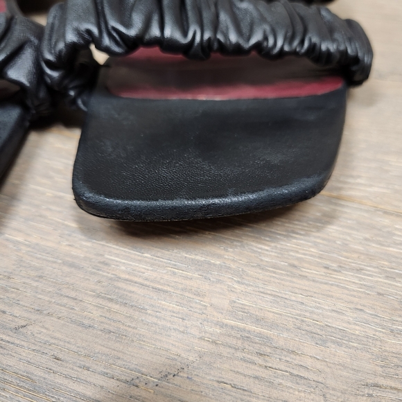 STAUD Maya Black Ruched Leather Slide Strappy Sandals - Picture 8 of 15